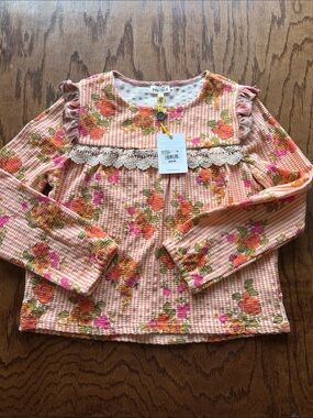 Felicity Pink Floral Lace-Trim Long Sleeve Top